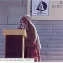 Melissa Waddy-Thibodeaux as Harriet Tubman speaks on the steps of the capitol of Missouri in Jefferson City, MO for NAACP Annual Juneteenth Celebration - June 15, 2002
